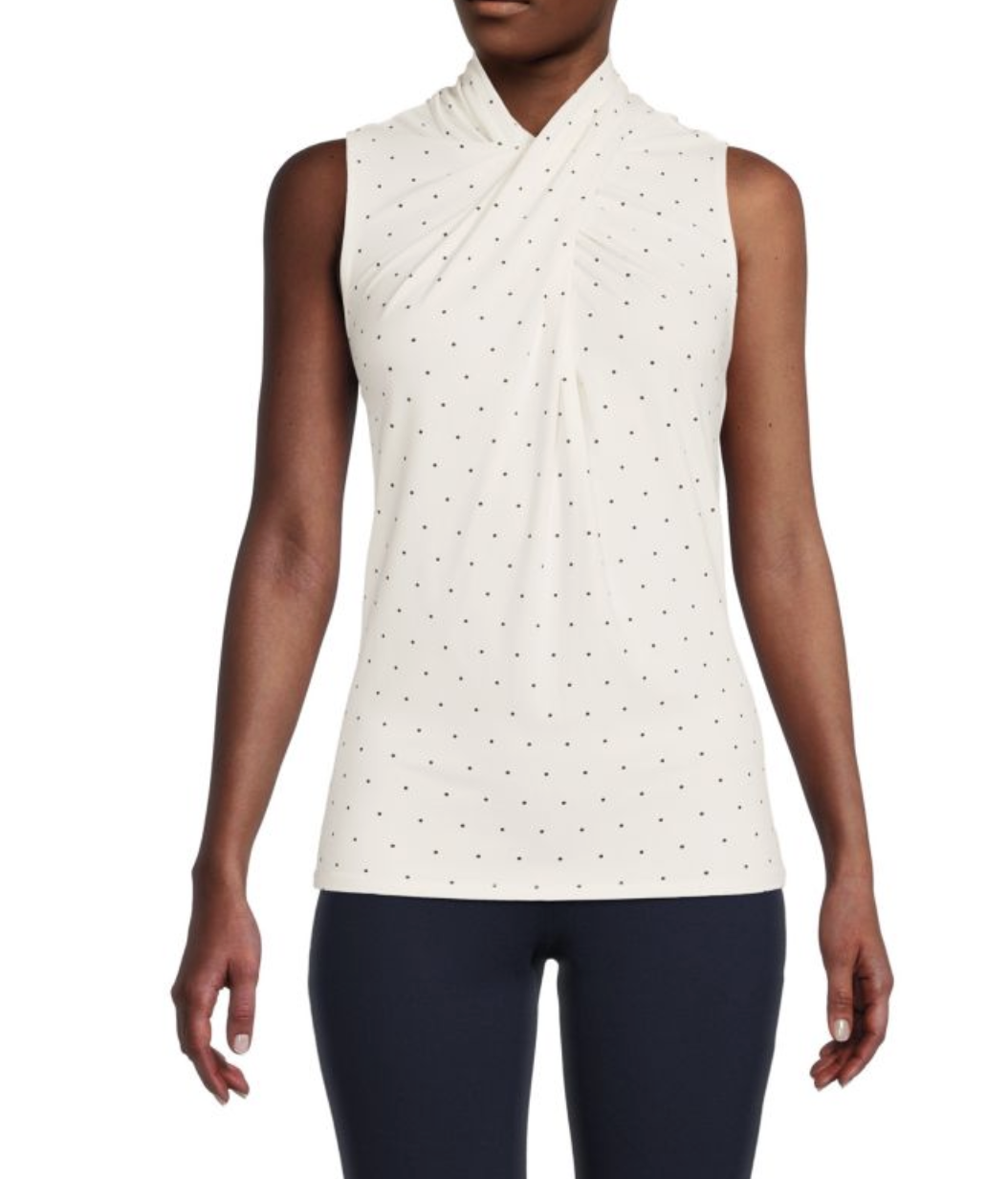 Elie Tahari Polka Dot Print Twist Front Top