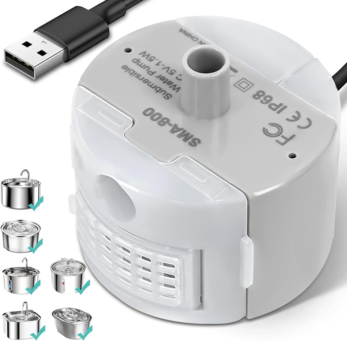 Ultra-Quiet Replacement Pump for Stainless Steel Cat Water Fountains - SMA-800 Motor