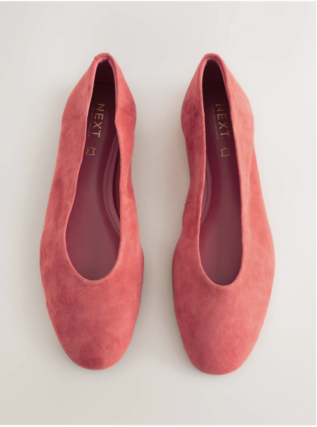Coral Pink Standard/Wide Fit Leather Round Toe Ballerinas