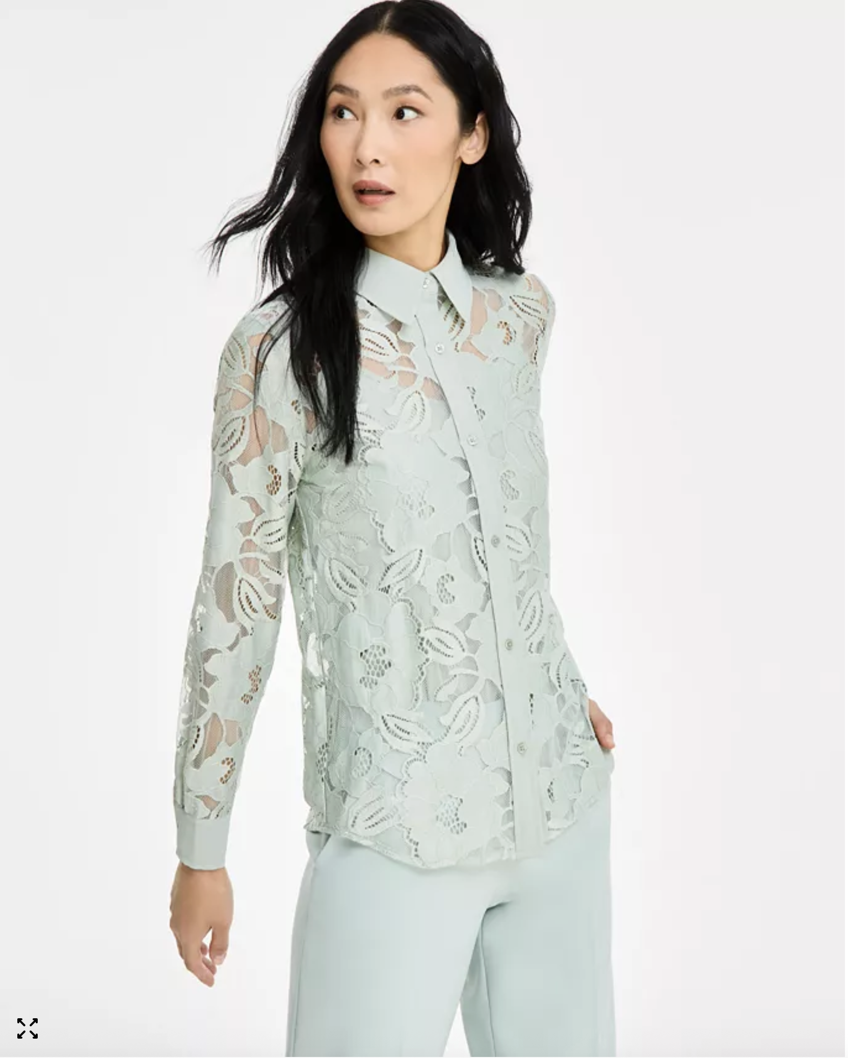 Anne Klein Petite Blossom Lace Long-Sleeve Shirt