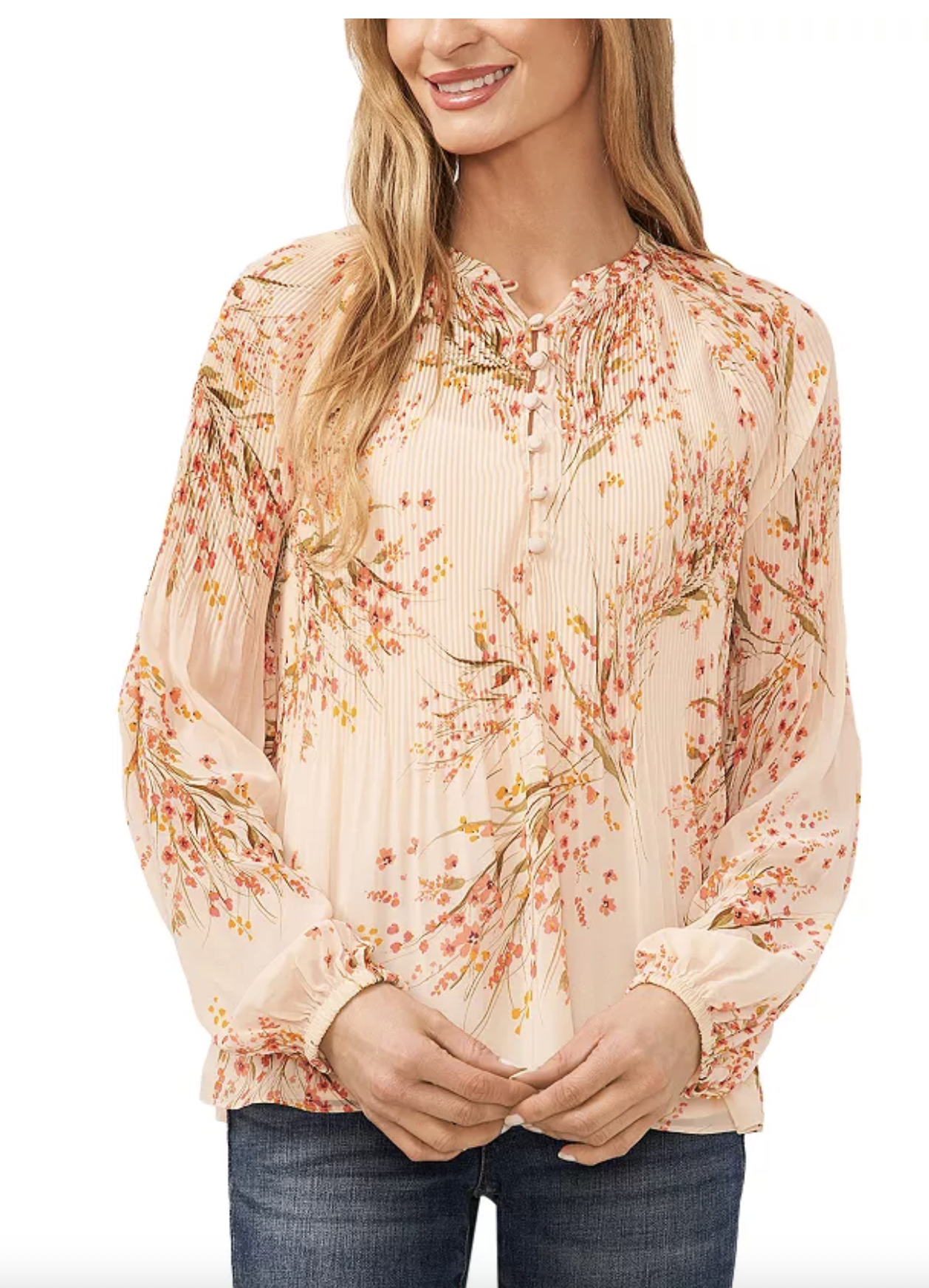CeCe Floral Pleated Blouse