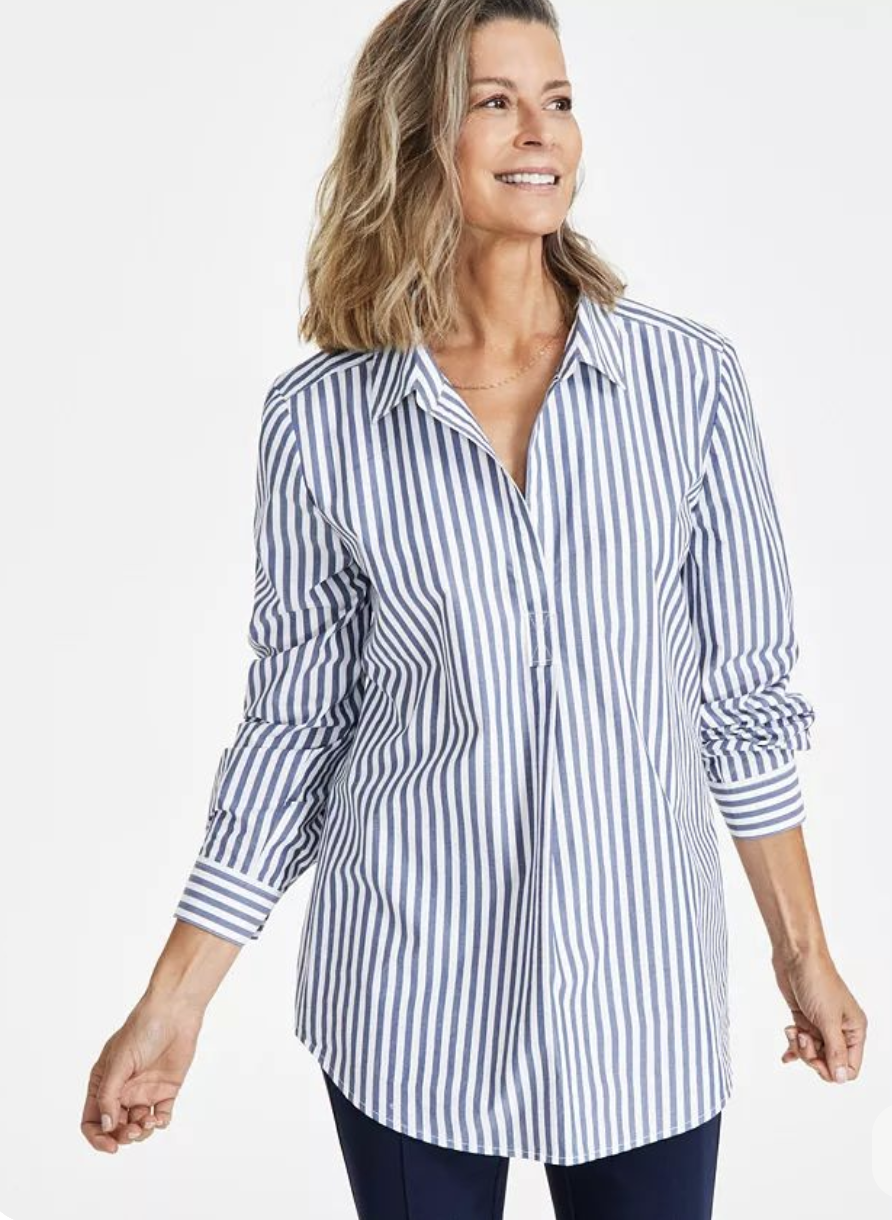 STYLE & CO Women's Cotton Split-Neck Tunic Popover Shirt, Created for Macy's